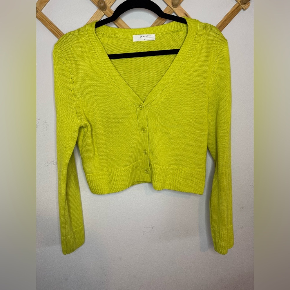 One Grey Day Neon Bright Green V-Neck Cardigan